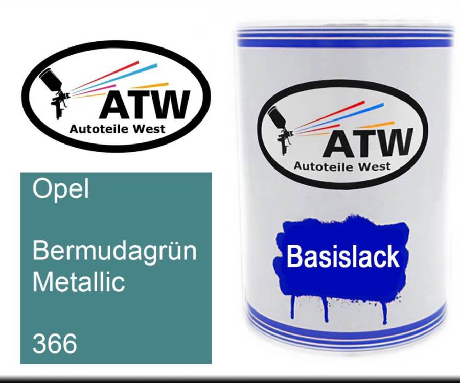 Opel, Bermudagrün Metallic, 366: 500ml Lackdose, von ATW Autoteile West.